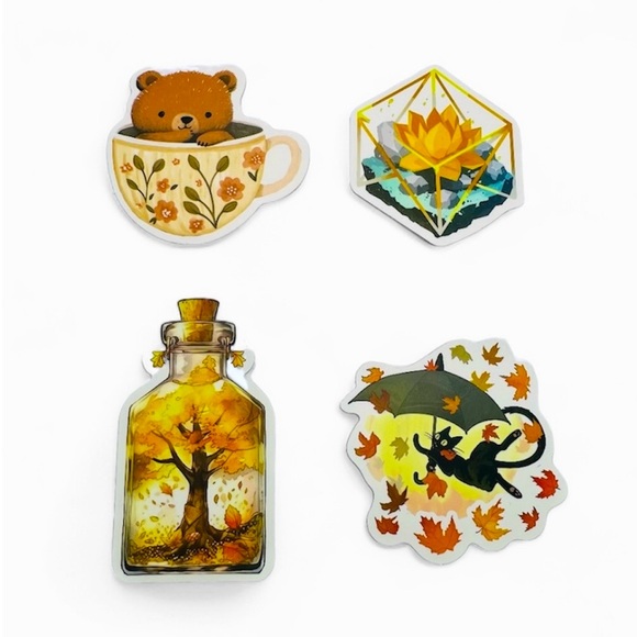 ★ Cozy Autumn Sticker Set 4PCS Waterproof Matte Vinyl material - Multicolored ★ - Picture 9 of 16